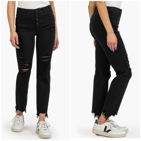 KUT from the KLOTH “Reese” Fab Ab NWT ankle straight leg jeans sz 4 Black denim - Picture 1 of 12